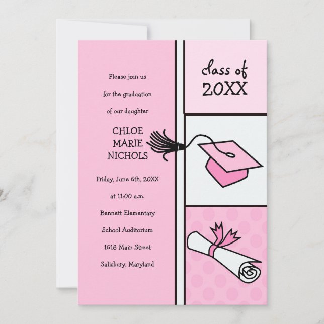 Invitation Annonces de diplôme pour enfants (pour une fille) (Devant)