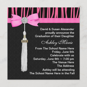 Invitation Annonces de Graduation de Hot Pink Zebra