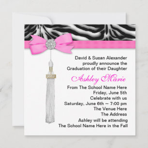 Invitation Annonces de Graduation de Hot Pink Zebra