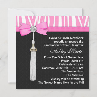 Invitation Annonces de Graduation de Hot Pink Zebra