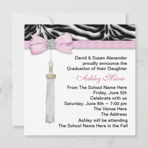 Invitation Annonces de graduation Girls Pink Zebra