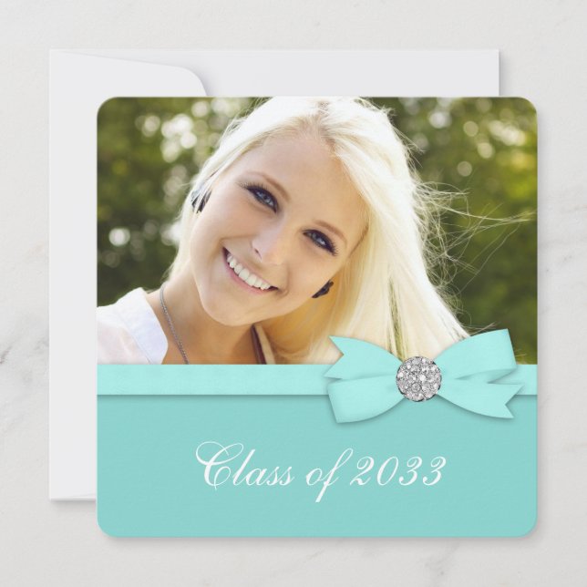 Invitation Annonces de graduation photo bleu turquoise (Devant)