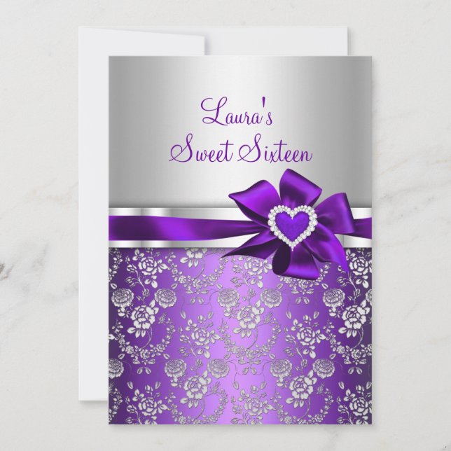 Invitation Annonces de ruban violet et de rose pour Sweet 16 (Devant)