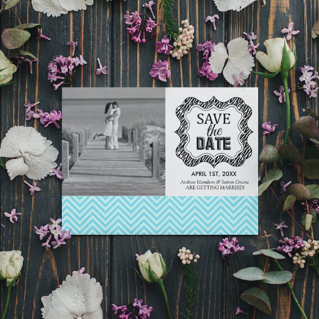 Invitation Annonces de sauvegarde de date {Chevron bleu sarce (Créateur téléchargé)