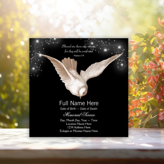 Invitation Annonces de service commémoratif de la colombe noi (Dove memorial, funeral announcement. You can change the background color. Simply add event details.)