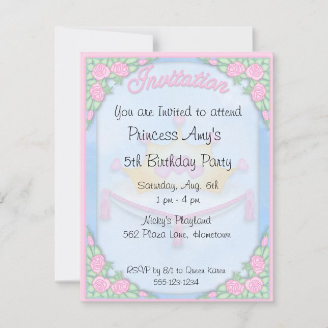 Invitation Annonces d'invitations de PRINCESSE anniversaire (Devant)