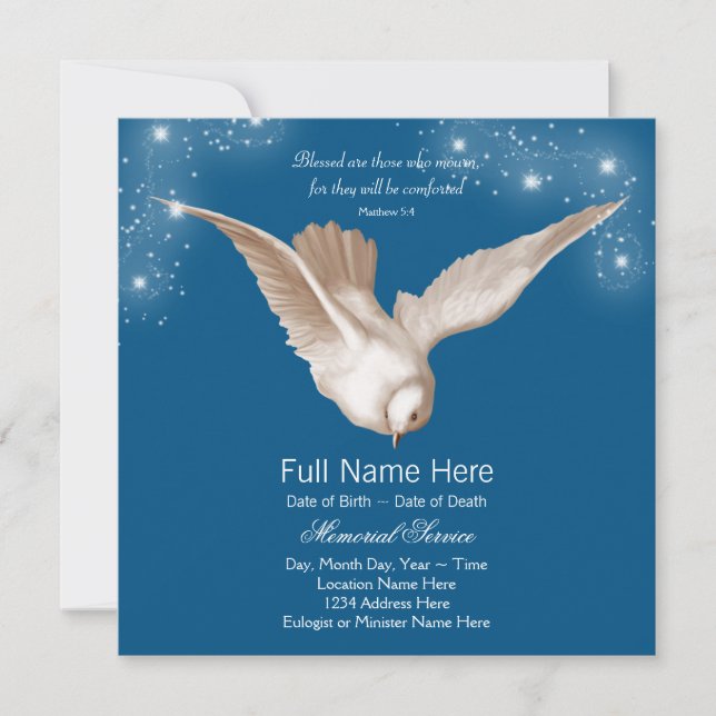 Invitation Annonces du service commémoratif Blue Dove (Devant)