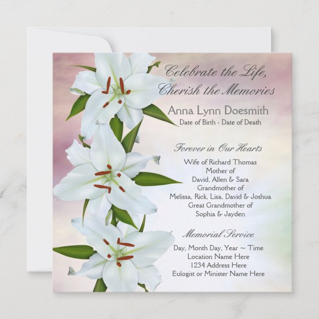 Invitation Annonces funéraires de Lily blanche (Devant)