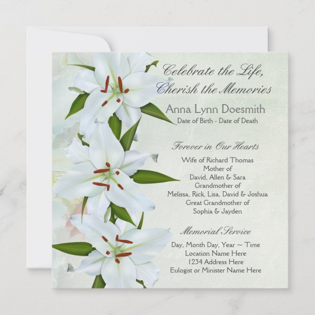Invitation Annonces funéraires de Lily blanche (Devant)