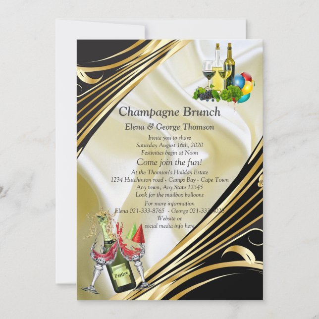 Invitation Annonces Gold on Champagne Silk Brunch (Devant)