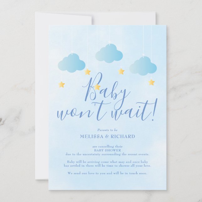 Invitation Annulation de Baby Shower Baby Shower Bleu par la  (Devant)