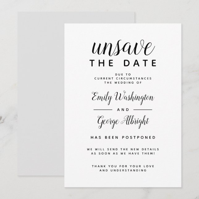 Invitation Annulation de la date de réservation Nouvelle date (Devant / Derrière)