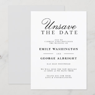 Invitation Annulation de la date Mariage élégant reporté