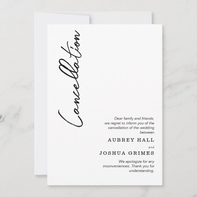 Invitation Annulation de mariage noir blanc moderne élégant (Devant)