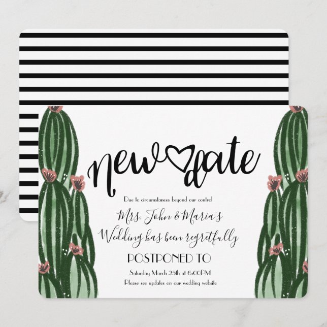 Invitation Annulation Report de Date de Mariage Cactus (Devant / Derrière)