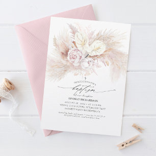 Invitation Anthurium blanc et Pampas Grass Floral Baptême