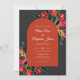 Invitation Anthurium Charbon Tropical Eucalyptus Mariage