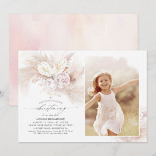 Invitation Anthurium Pampas Grass Floral Christening Photo
