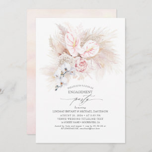 Invitation Anthurium rose et Pampas Partie d'engagement en he