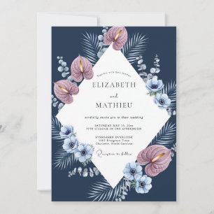 Invitation Anthurium Tropical Eucalyptus Mariage de Minuit
