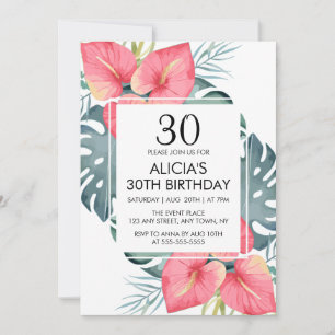 Invitation Anthurium Tropical Moderne & Monstera Anniversaire