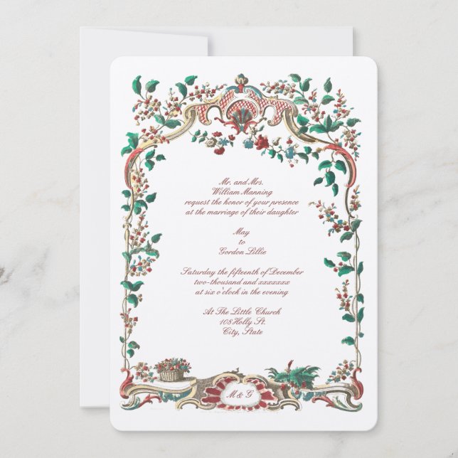 Invitation Antique 1750 Rococo baroque cadre floral (Devant)