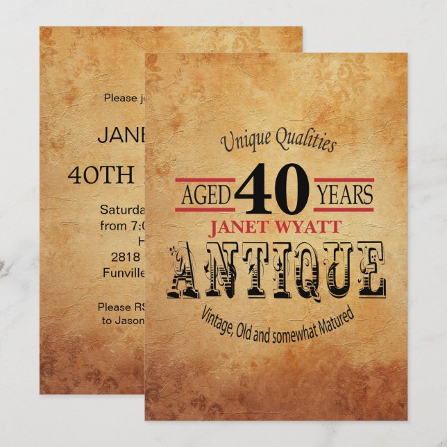 Invitation Antique 40e anniversaire (Devant / Derrière)