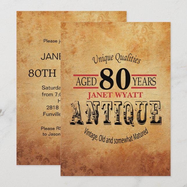 Invitation Antique 80e anniversaire (Devant / Derrière)