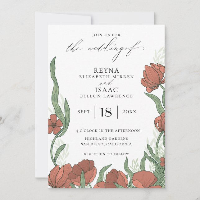Invitation Antique Anglais Garden Floral Mariage (Devant)