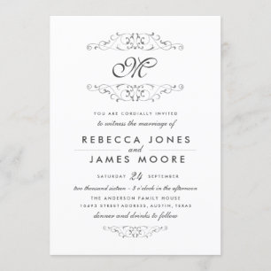 Invitation Antique Argent Flourish Monogramme Mariage Invitat