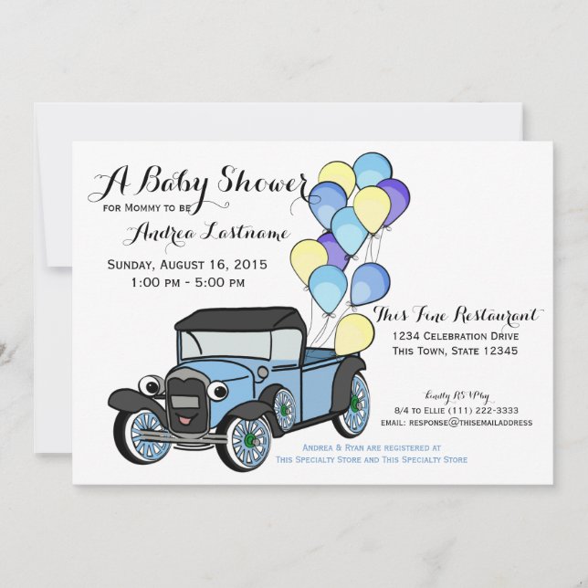 Invitation Antique Baby shower de camion (Devant)
