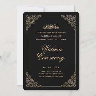 Invitation Antique Baroque Or Script Walima Cérémonie noire