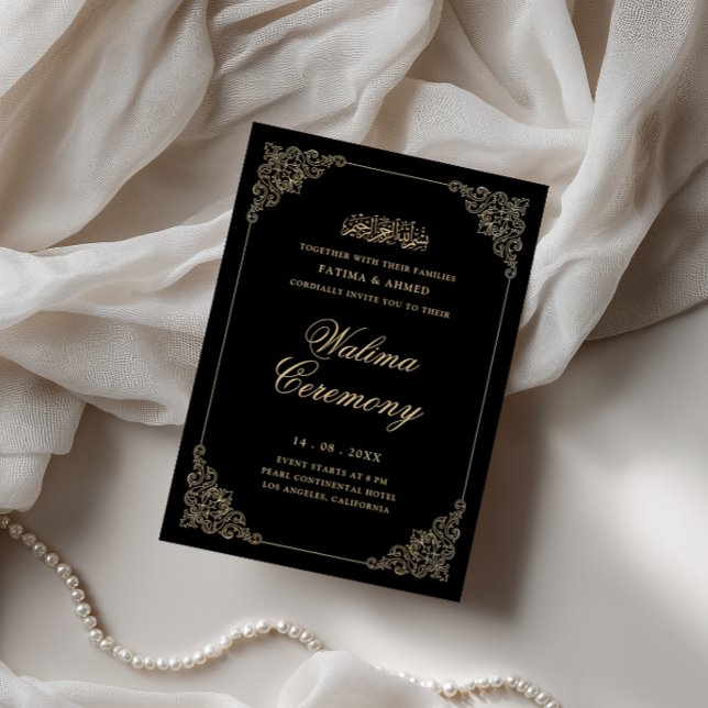 Invitation Antique Baroque Or Script Walima Cérémonie noire (Créateur téléchargé)