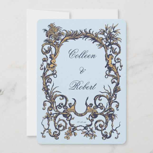 Invitation Antique baroque ornée c.1700s Design avec Cherubs (Devant)