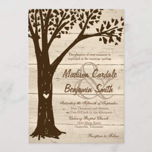 Invitation Antique Bois sculpté Coeur Arbre Mariage Invite
