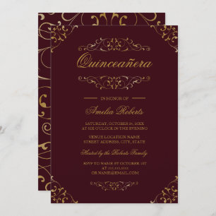 Invitation Antique Bourgogne Gold Flourish Quinceanera Invita