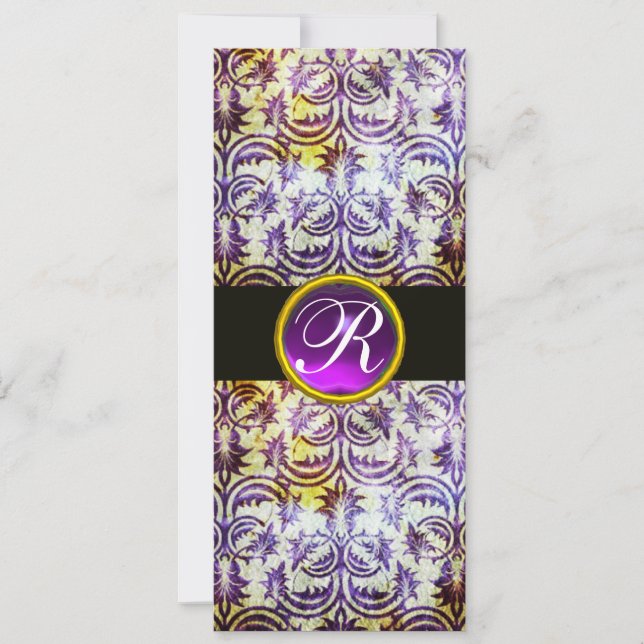 Invitation ANTIQUE DAMASK MONOGRAM, violet noir, blanc (Devant)
