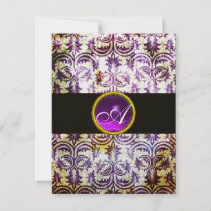 Invitation ANTIQUE DAMASK MONOGRAS, violet noir, champagne