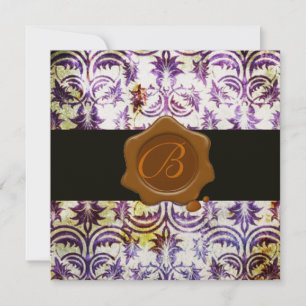 Invitation ANTIQUE DAMASK SCEAU MONOGRAMME, violet, or