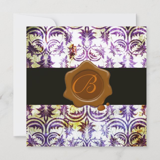 Invitation ANTIQUE DAMASK SCEAU MONOGRAPHIQUE, violet, argent (Devant)