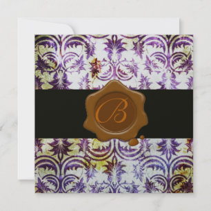 Invitation ANTIQUE DAMASK SCEAU MONOGRAPHIQUE, violet, argent