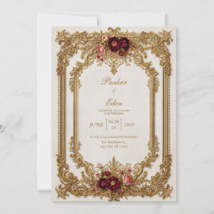 Invitation Antique Doré Bourgogne Floraison Mariage Formel