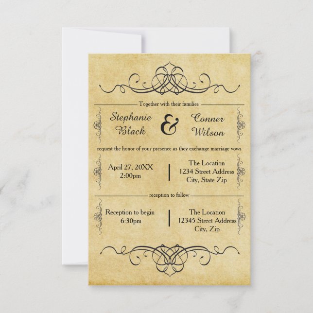 Invitation Antique élaborée - Mariage 3x5/Invitation de récep (Devant)