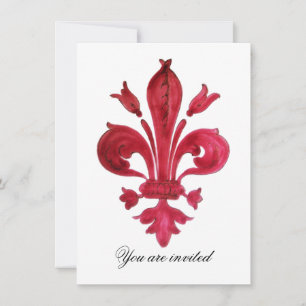 Invitation ANTIQUE FLEUR ROUGE DE LIS Damask Gem Monogramme