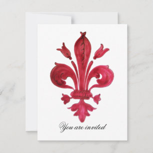Invitation ANTIQUE FLEUR ROUGE DE LIS Damask Gem Monogramme