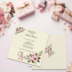 Invitation Antique Floral Custom Fête des mariées initiale