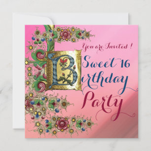 INVITATION ANTIQUE FLORAL OR ROSE SWEET 16 FÊTE D'ANNIVERSAIR