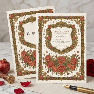 Invitation Antique Floral Vintage Roses Armoiries Mariage