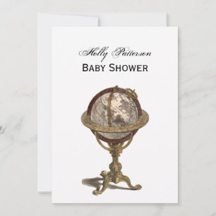 Invitation Antique Globe, Blanc BG V Baby shower