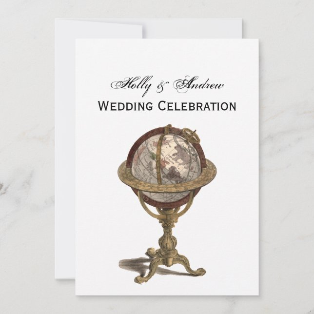 Invitation Antique Globe, Blanc BG V Mariage (Devant)